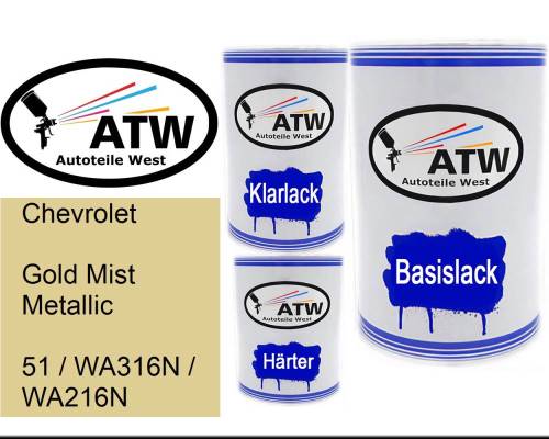 Chevrolet, Gold Mist Metallic, 51 / WA316N / WA216N: 500ml Lackdose + 500ml Klarlack + 250ml Härter - Set, von ATW Autoteile West.